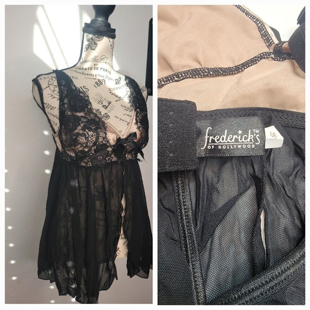 Fredericks Of Hollywood Babydoll Top XL Sheer V Neck Open Front VTG 90's Y2K
